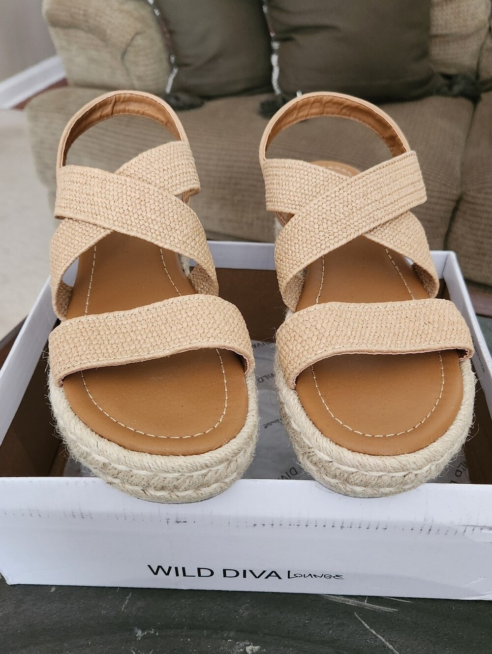 Wild Diva Beige Woven Espadrille Platform Sandals